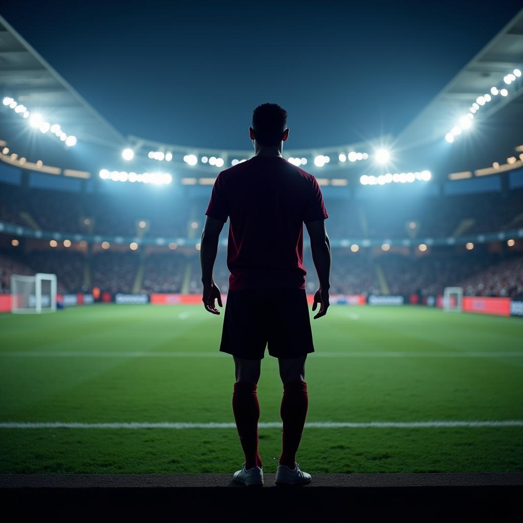 P.hlam Future Prospects: Silhouette of a footballer against a stadium backdrop, symbolizing future possibilities and aspirations in professional football.