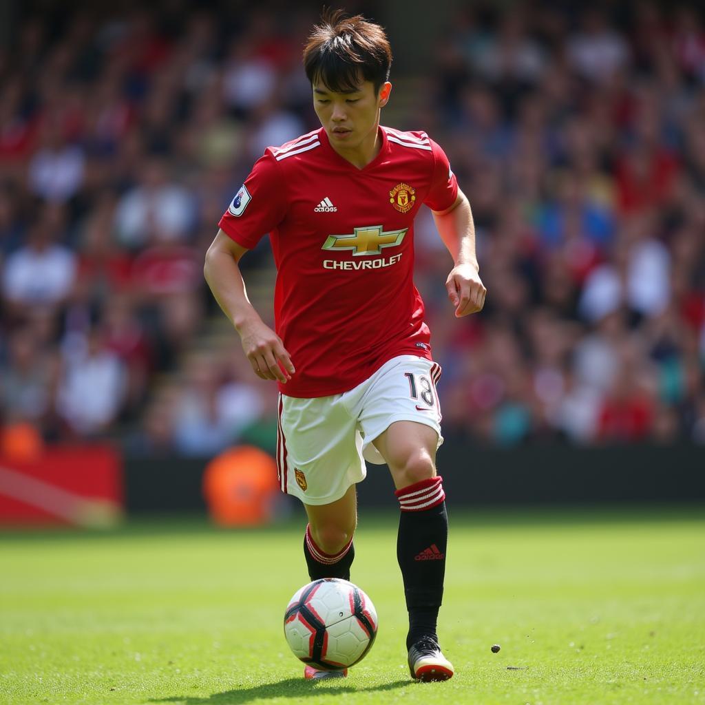 Park Ji-Sung playing for Manchester United.