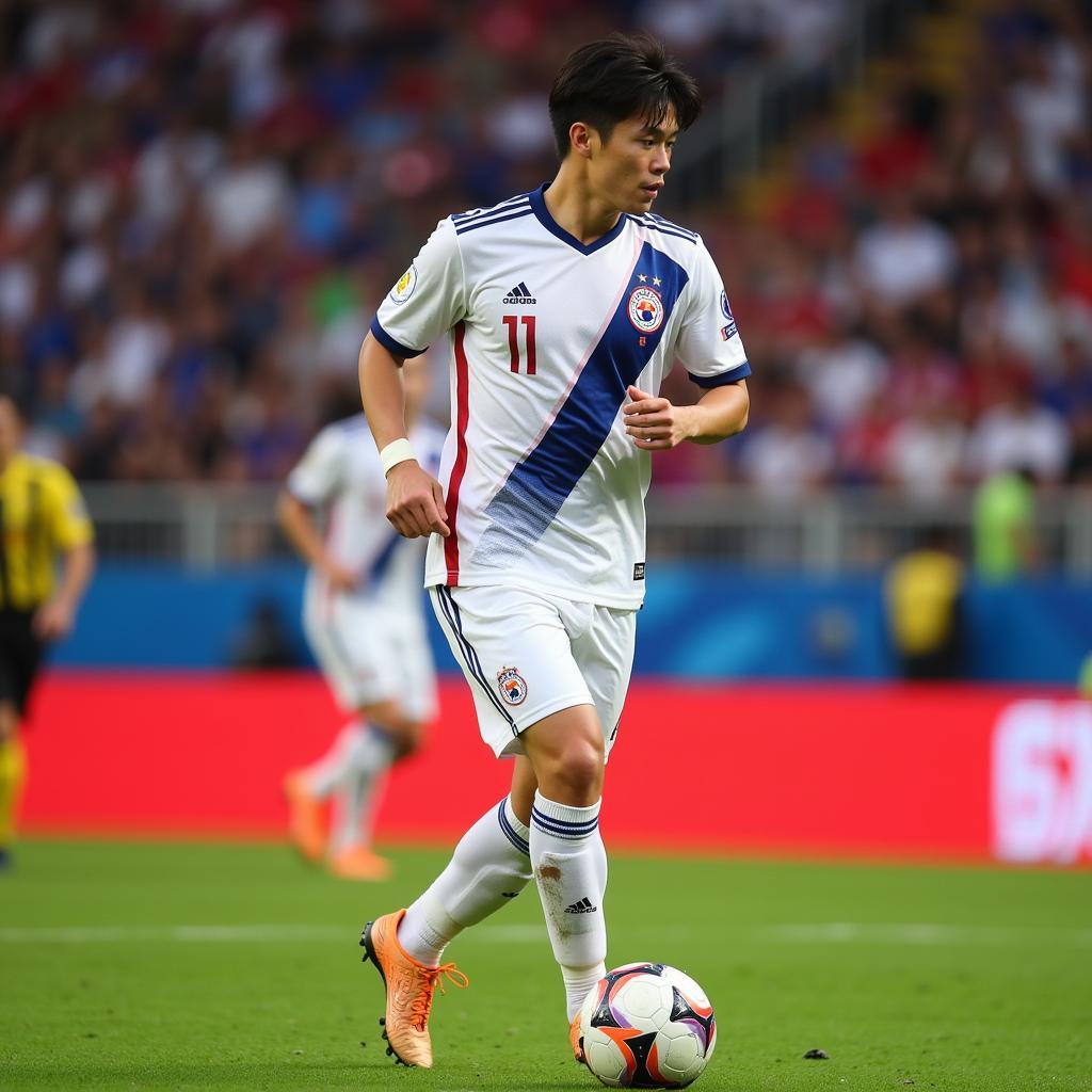 Park Ji-Sung representing South Korea in international football.