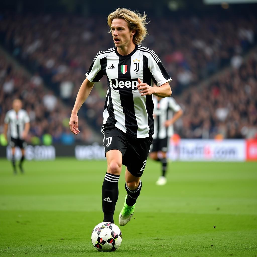 Pavel Nedved in his Juventus jersey, controlling the midfield with his signature elegance and power.