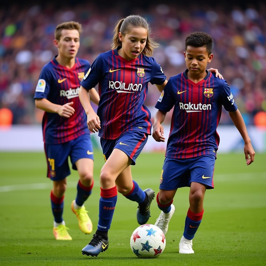 Pedri, Gavi and Ansu Fati playing for Barcelona