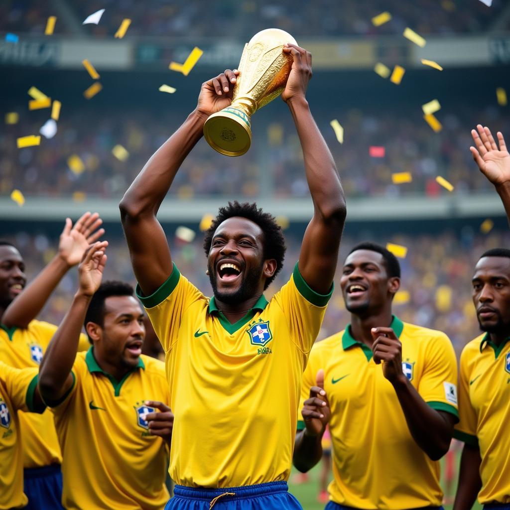 Pele celebrating his third World Cup title