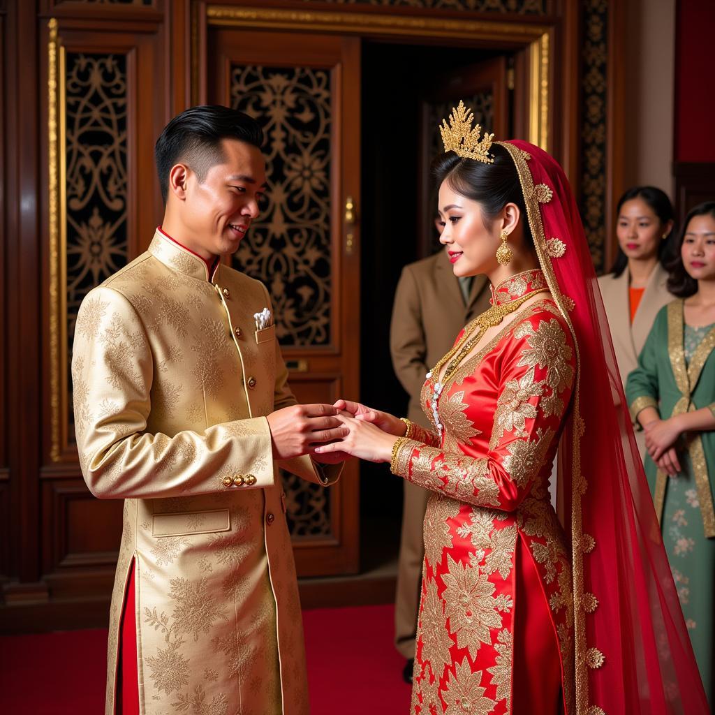 Phan Van Duc and his bride during the traditional wedding ceremony