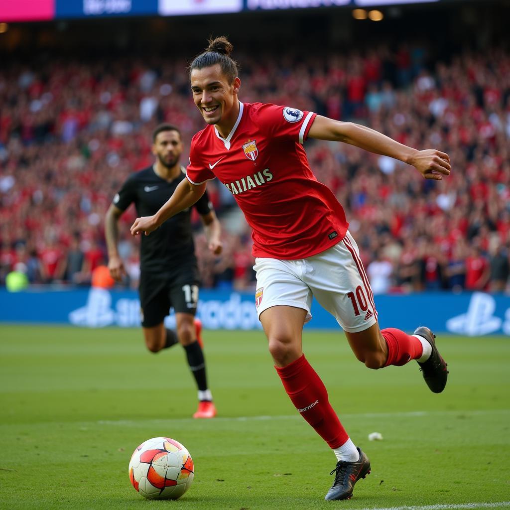 A player celebrates a crucial goal with the fans.