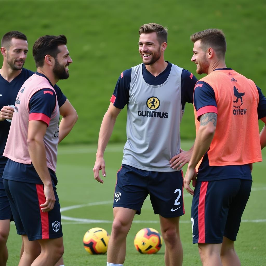 Players interacting during training on June 22