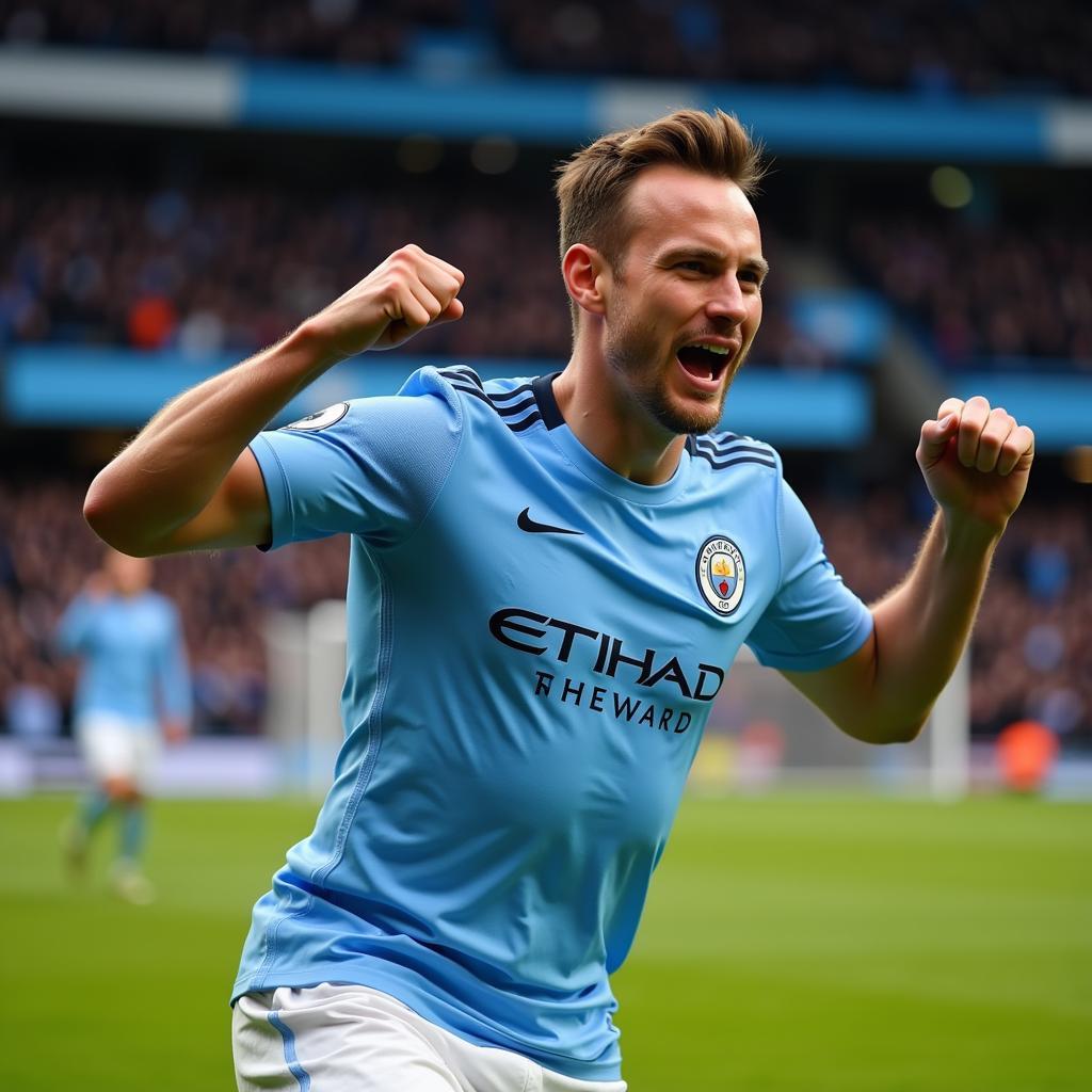 Erling Haaland celebrating a goal for Manchester City in the Premier League