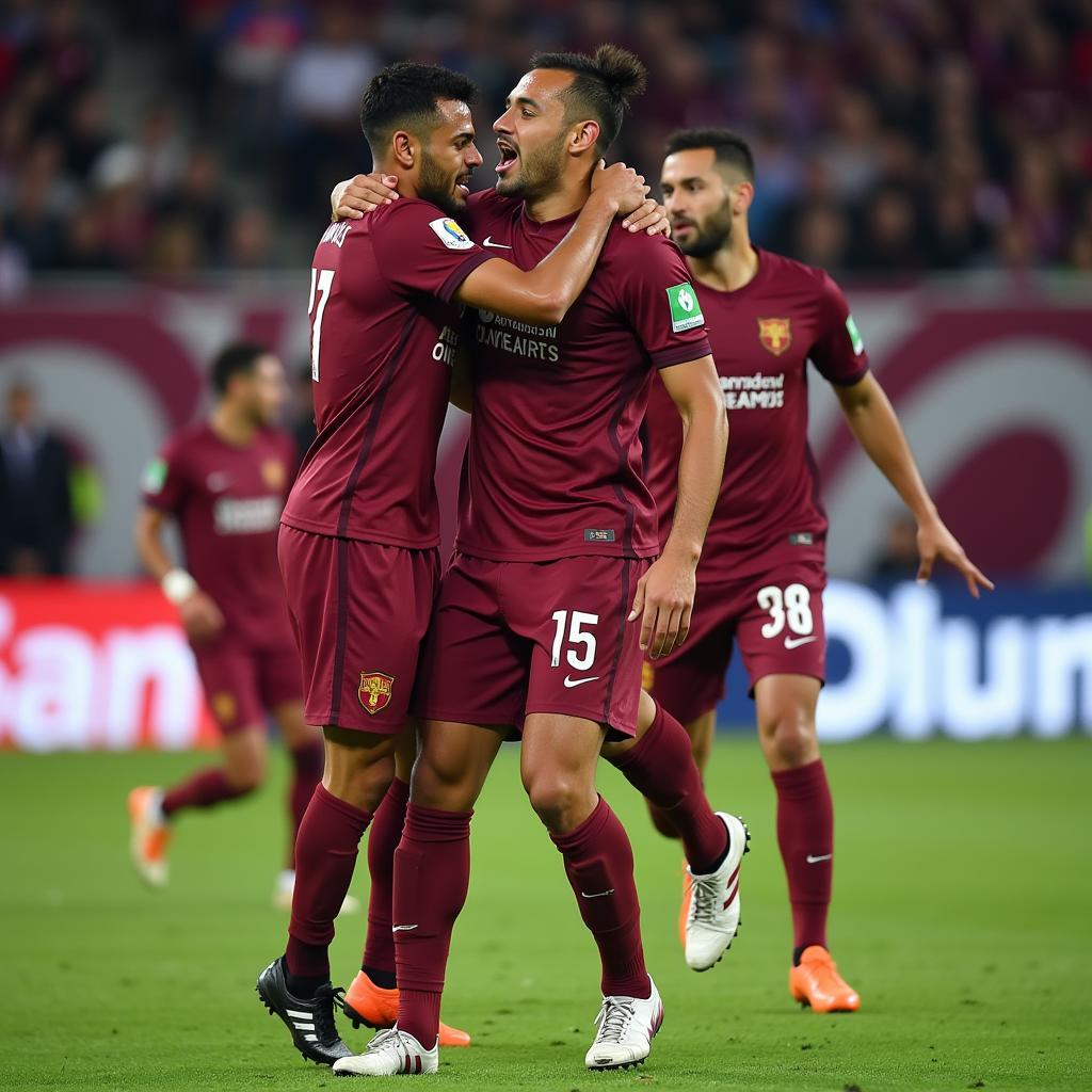 Qatar Player Number 15 Celebrates a Goal