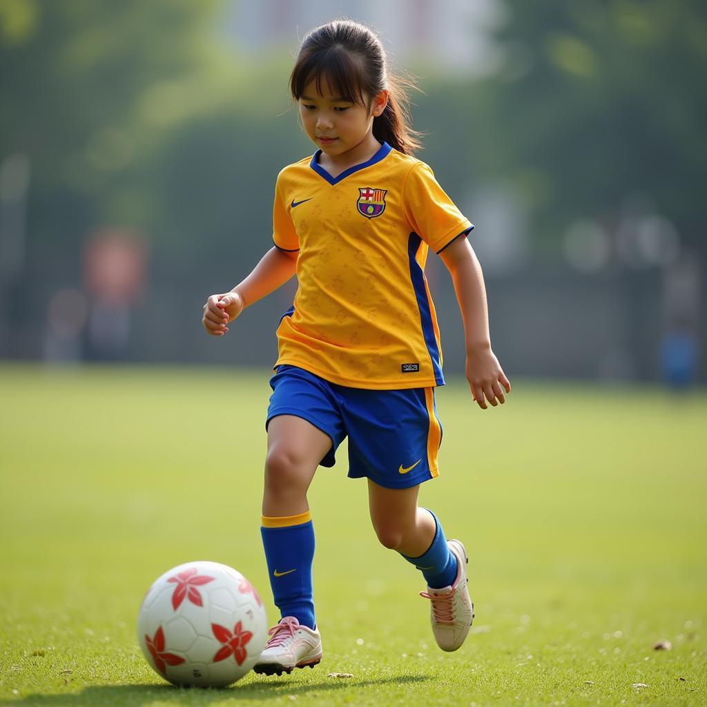 Queen Thi Loan playing for her youth team