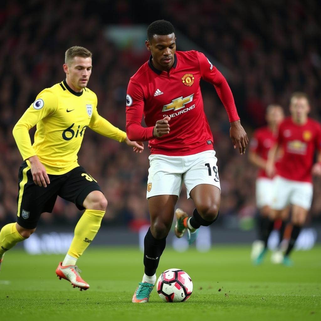 Rashford demonstrating his agility while dribbling