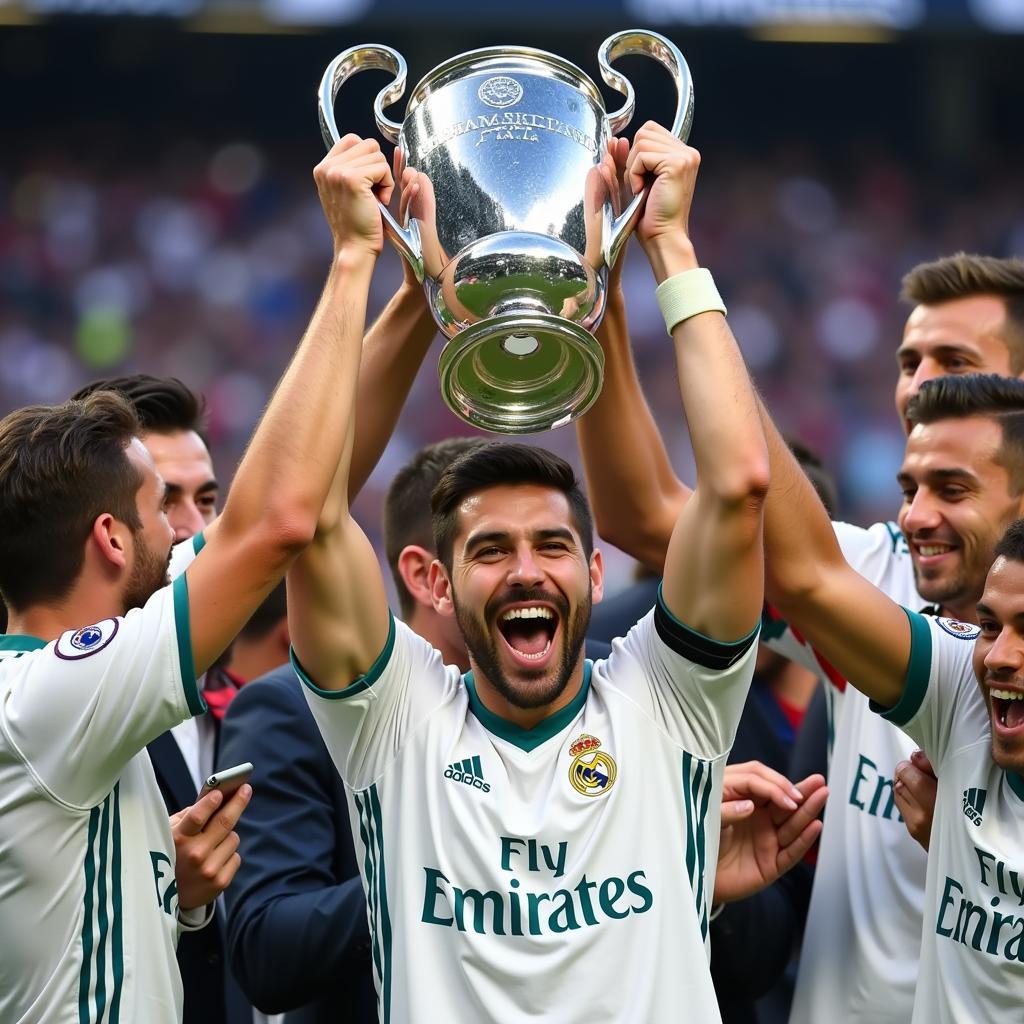 Real Madrid Lifting the 2018 Champions League Trophy