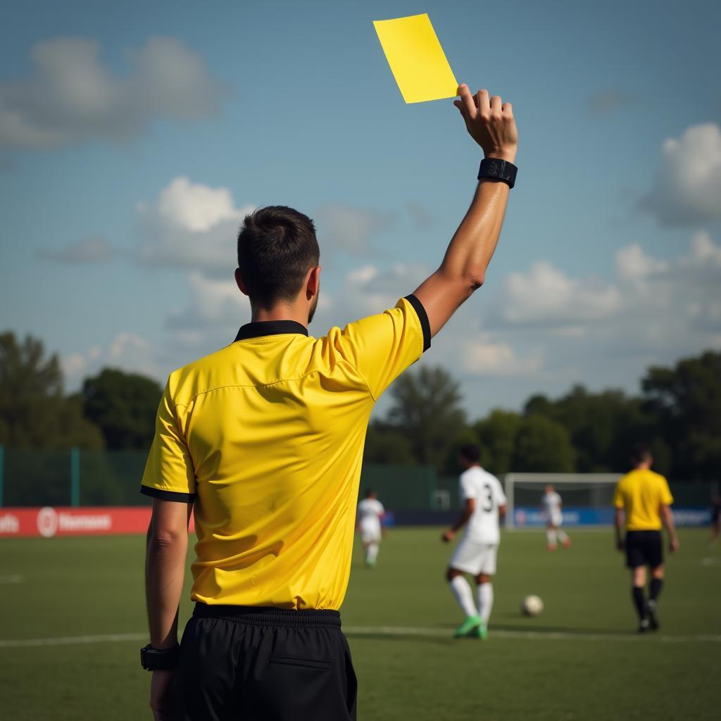 Referee Showing a Yellow Card in a Football Match