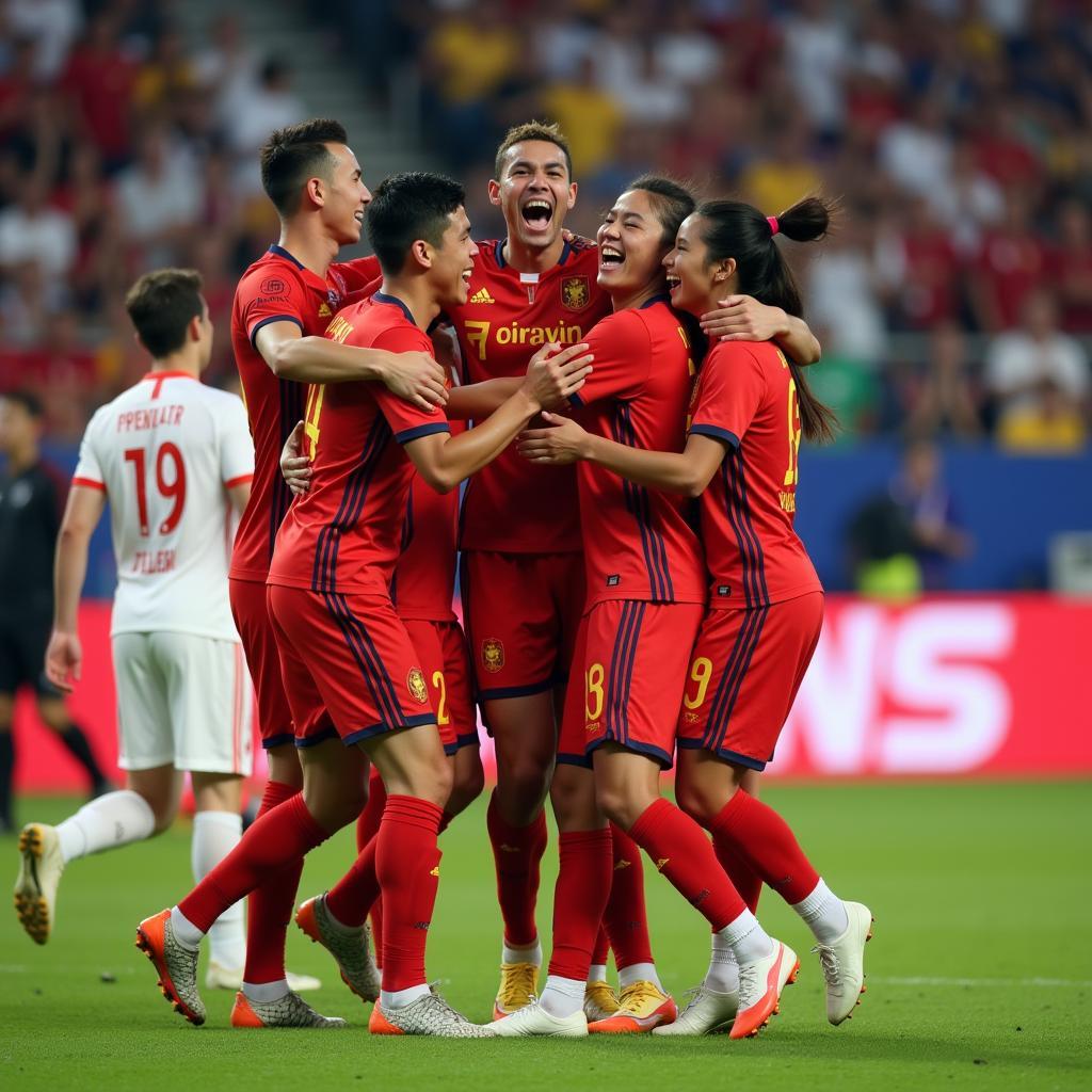 U23 Vietnam Player Celebrating a Goal with Teammates