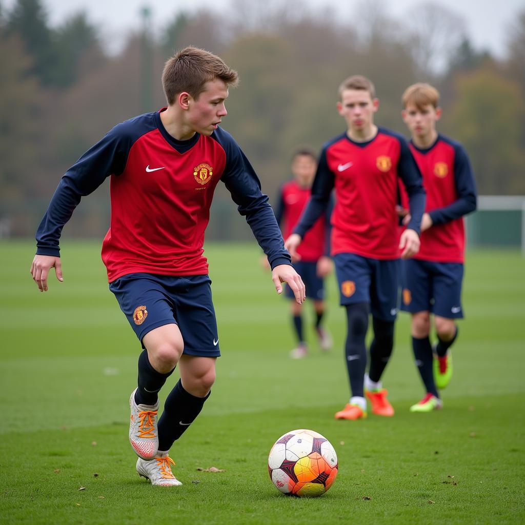 Young Footballers Training Hard