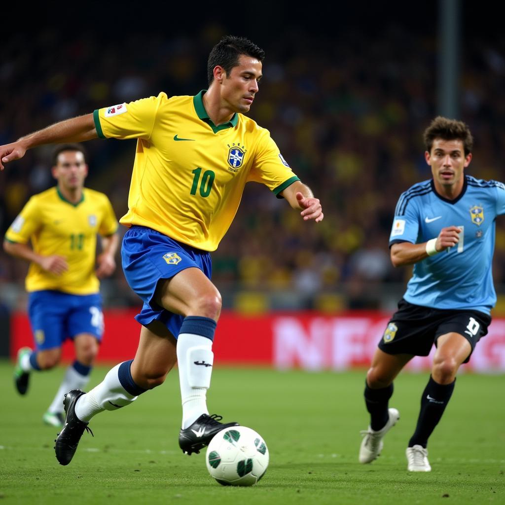 Ronaldo, the prolific Brazilian striker, celebrating a goal.