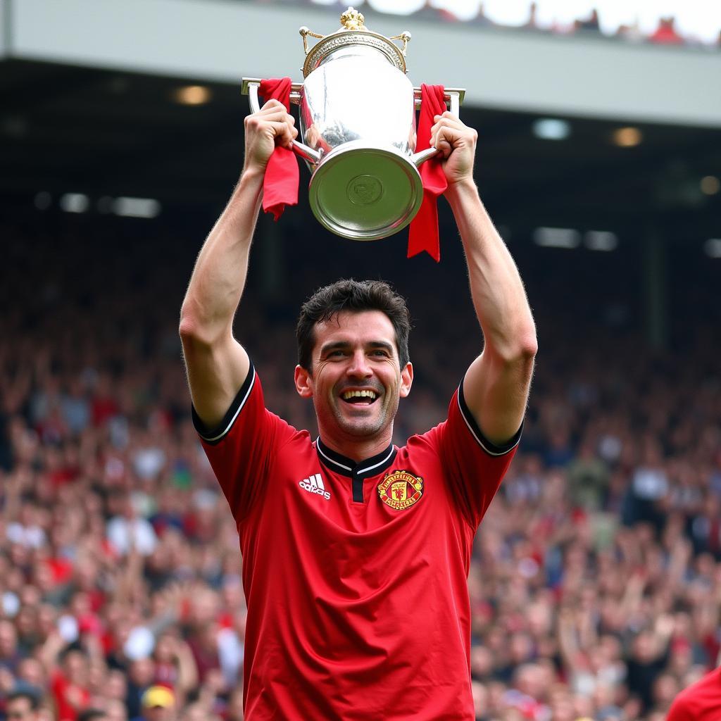 Roy Keane lifting a trophy as Manchester United captain