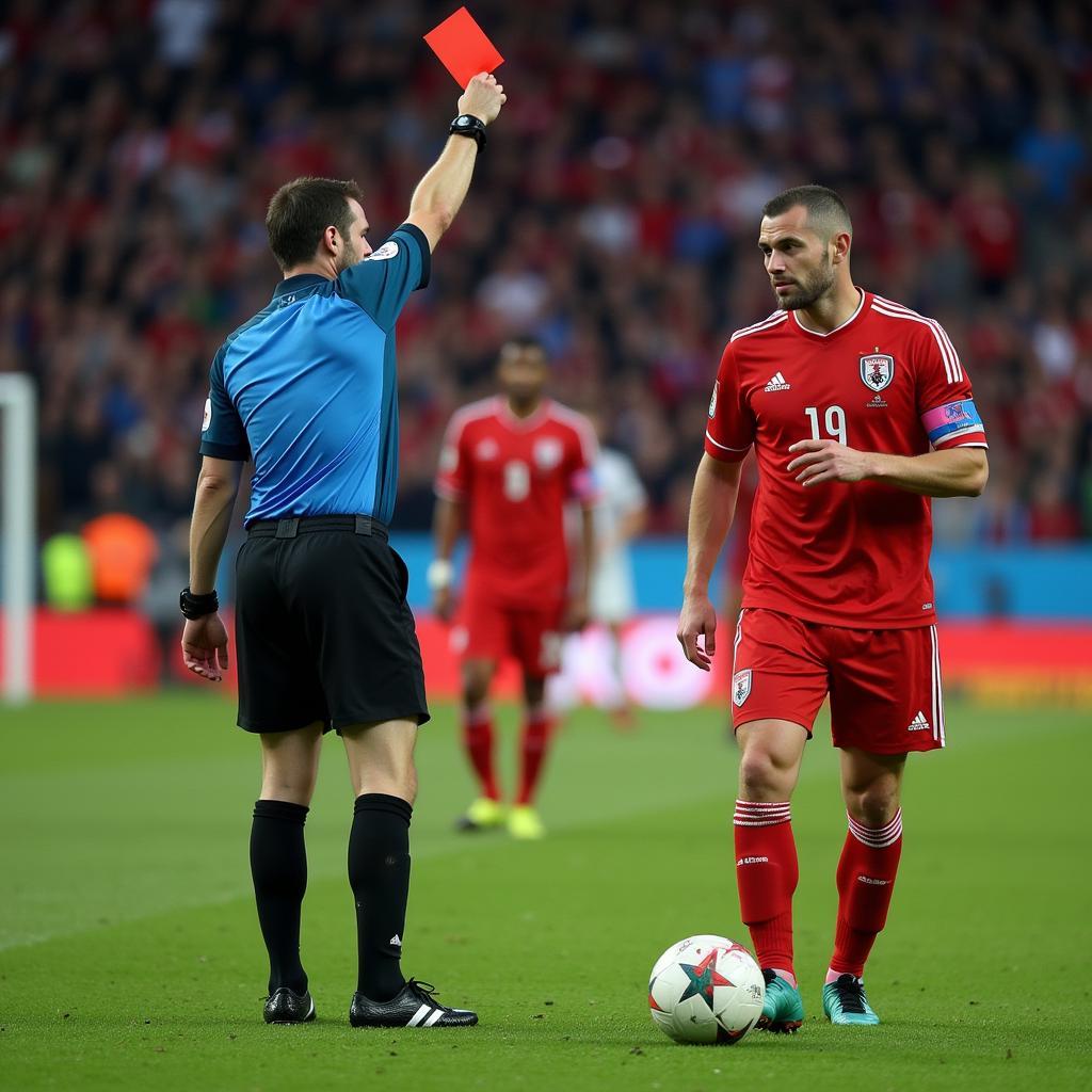 Roy Keane receiving a red card after the tackle on Alfie Haaland