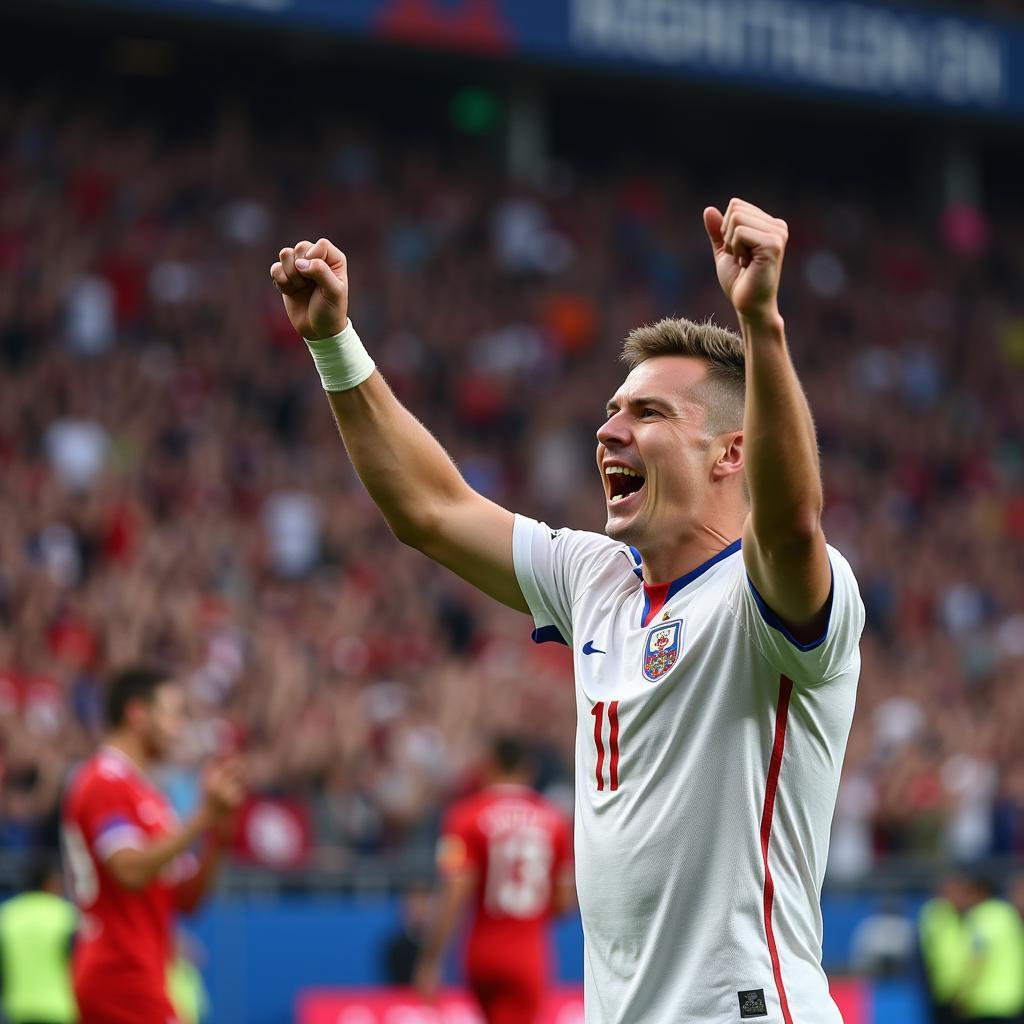 Russian Footballer Celebrating with a Fist Pump