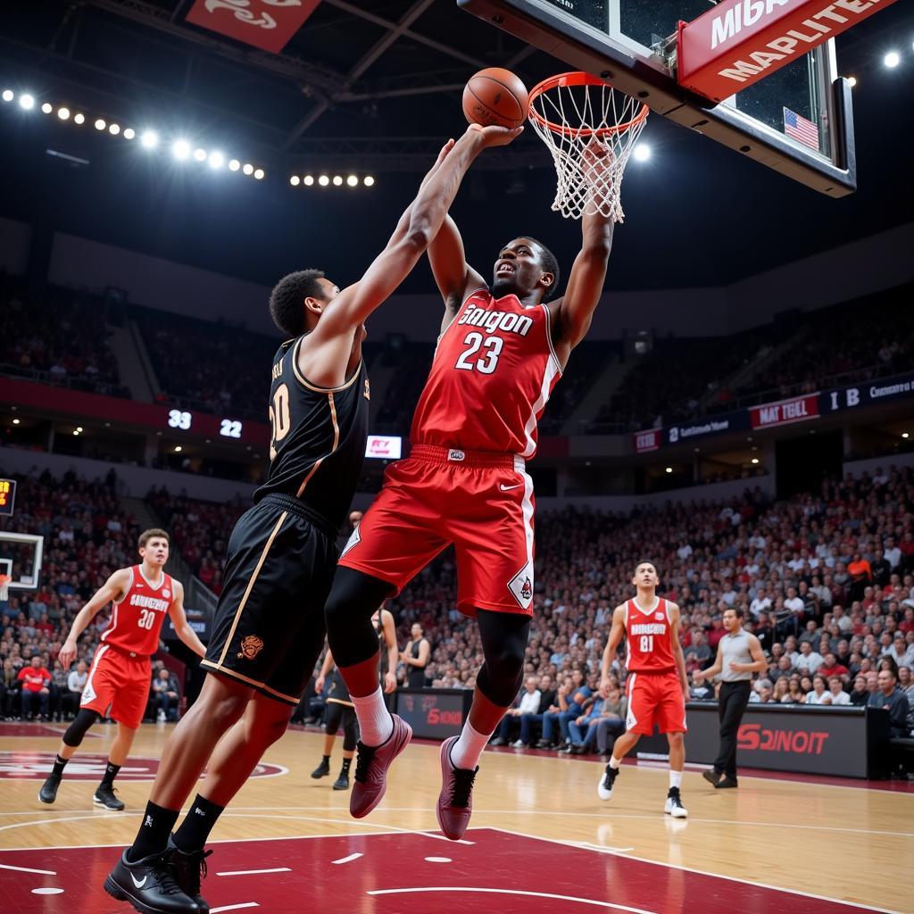 Saigon Heat player dunking over a defender