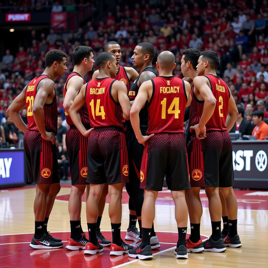 Saigon Heat players huddling during a timeout