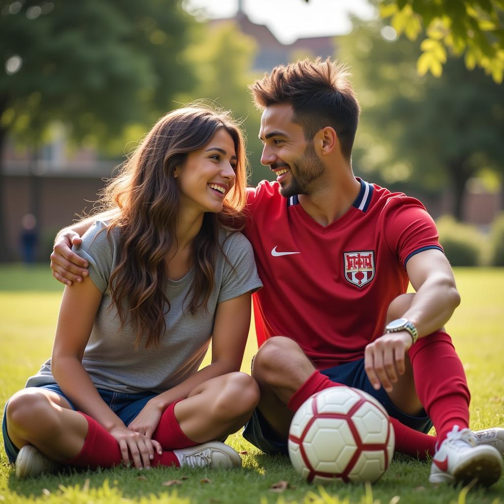 Soccer player and partner spending quality time