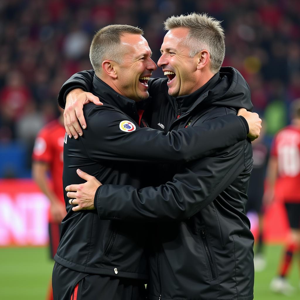 Solskjaer and Haaland celebrating a goal at Molde FK