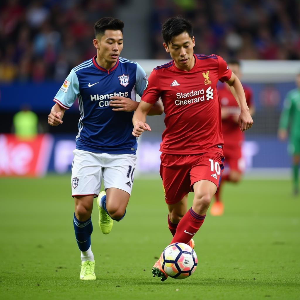 Son Heung-min dribbling past a defender