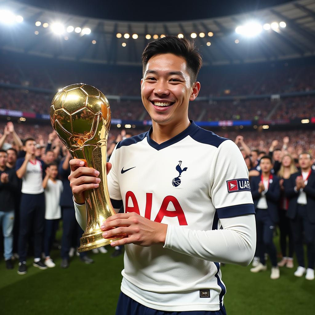 Son Heung-min celebrating his Premier League Golden Boot win