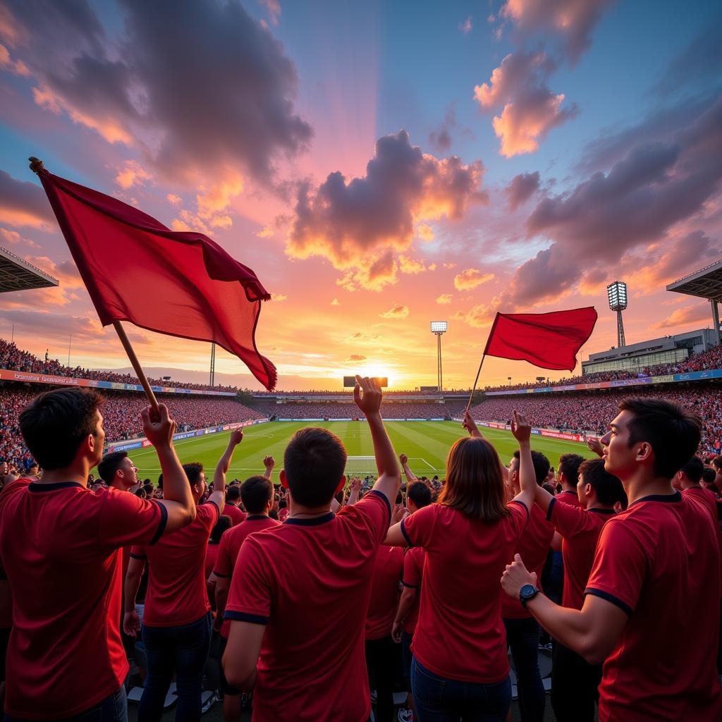 Passionate fans cheering during an AFF Cup match