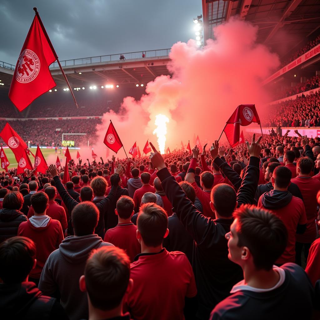 Standard Liège fans celebrating a victory, showcasing their unwavering support for the club.