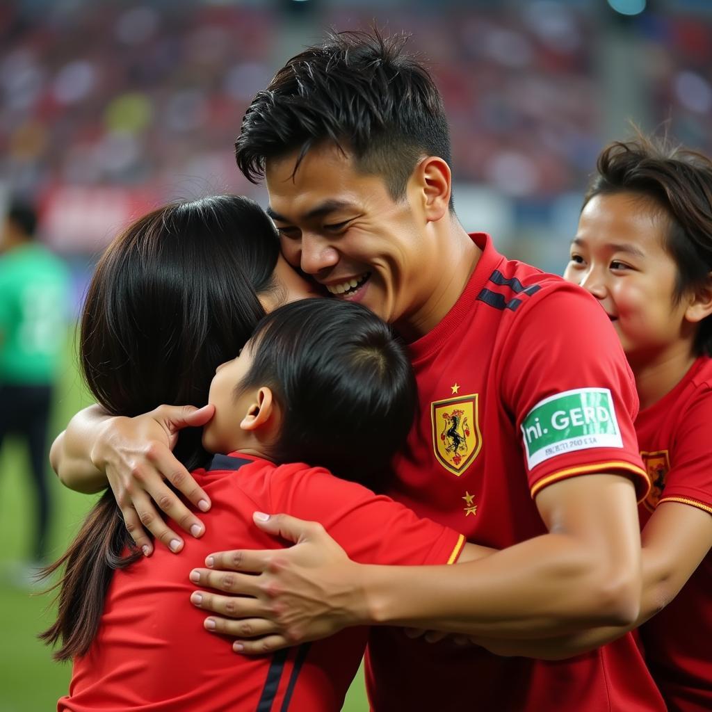 U23 Vietnam Player Embracing Family after a Match