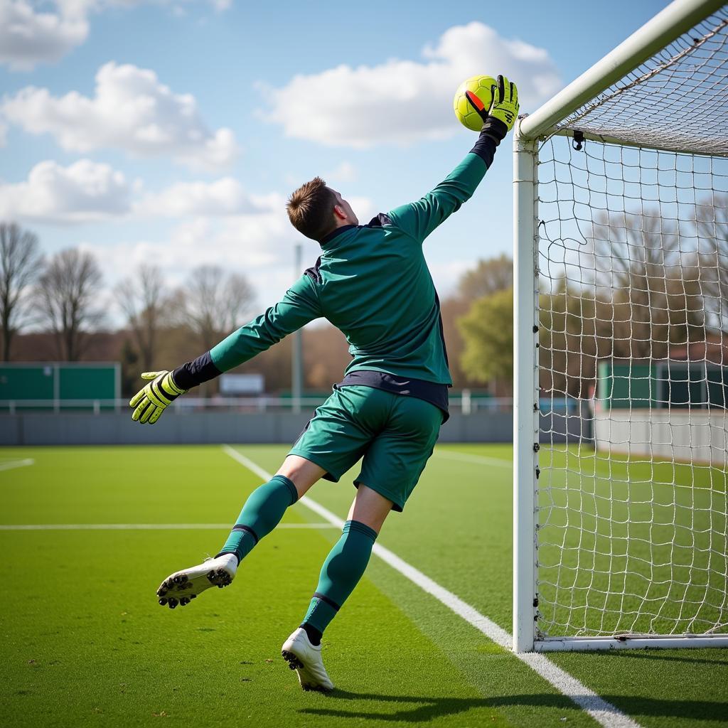 Tall Goalkeeper Making a Save