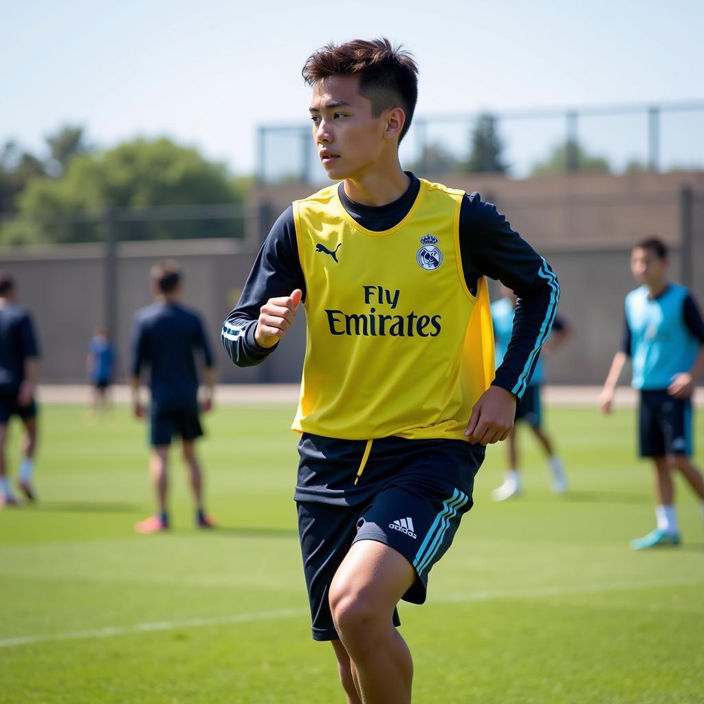 Thai player training at Real Madrid's facilities