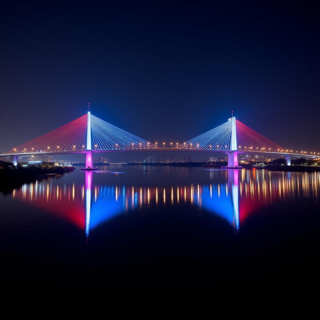 Thủ Thiêm 2 Cable-Stayed Bridge at Night