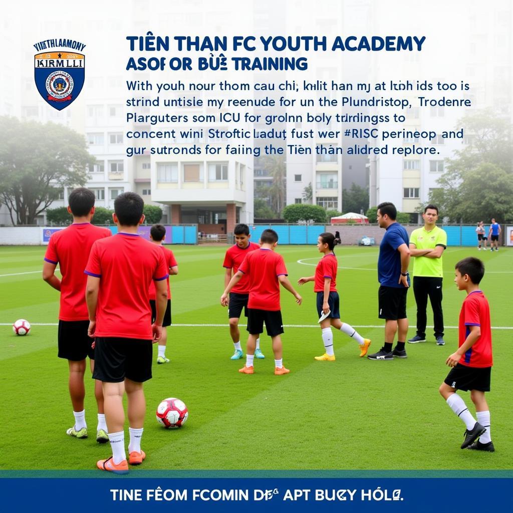 Young players training at the Tien Thanh FC Youth Academy, showcasing the club's investment in developing future talent.