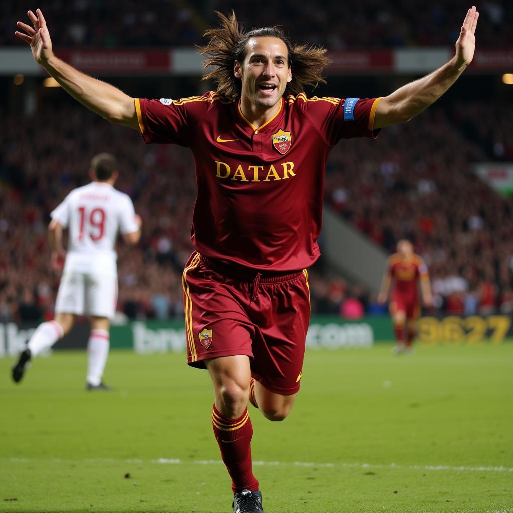 Francesco Totti celebrates a goal for AS Roma during the 2006-2007 season.