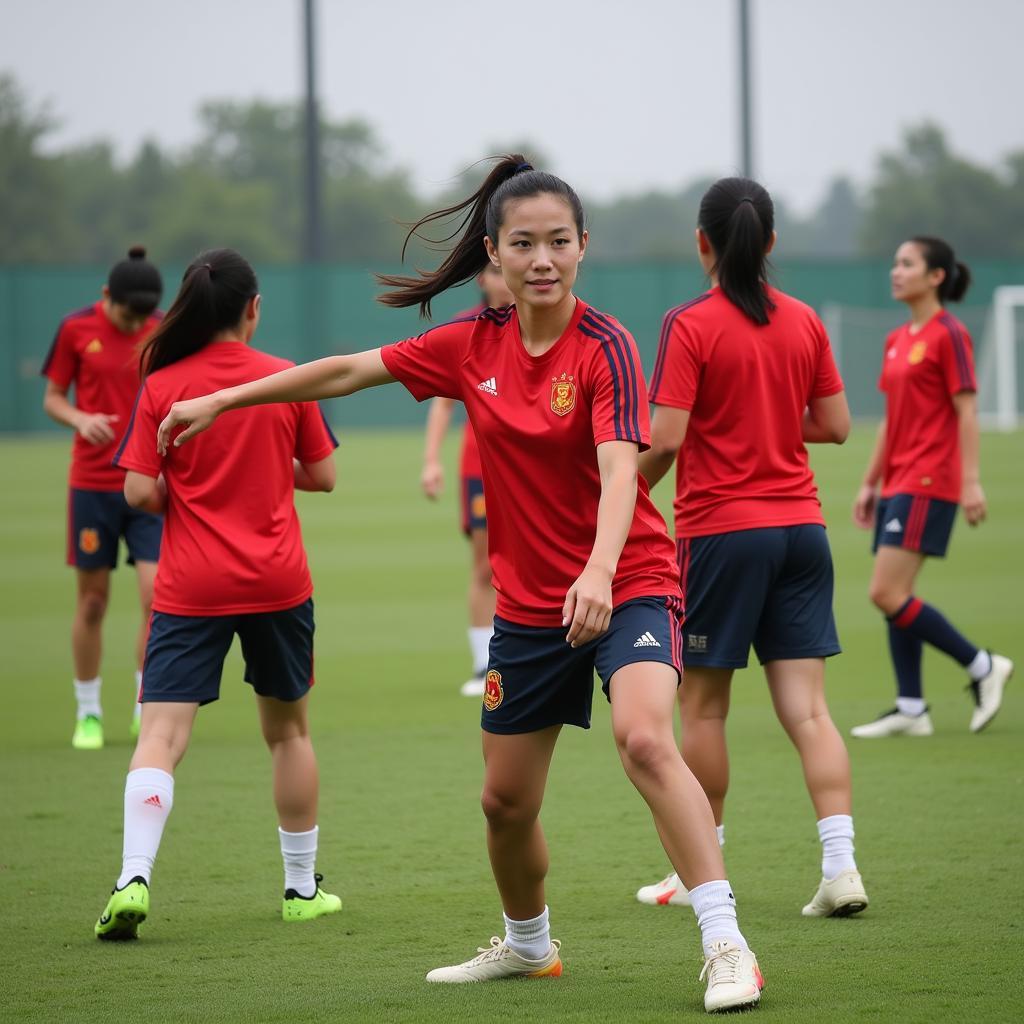 Vietnamese women's football team undergoing rigorous training.