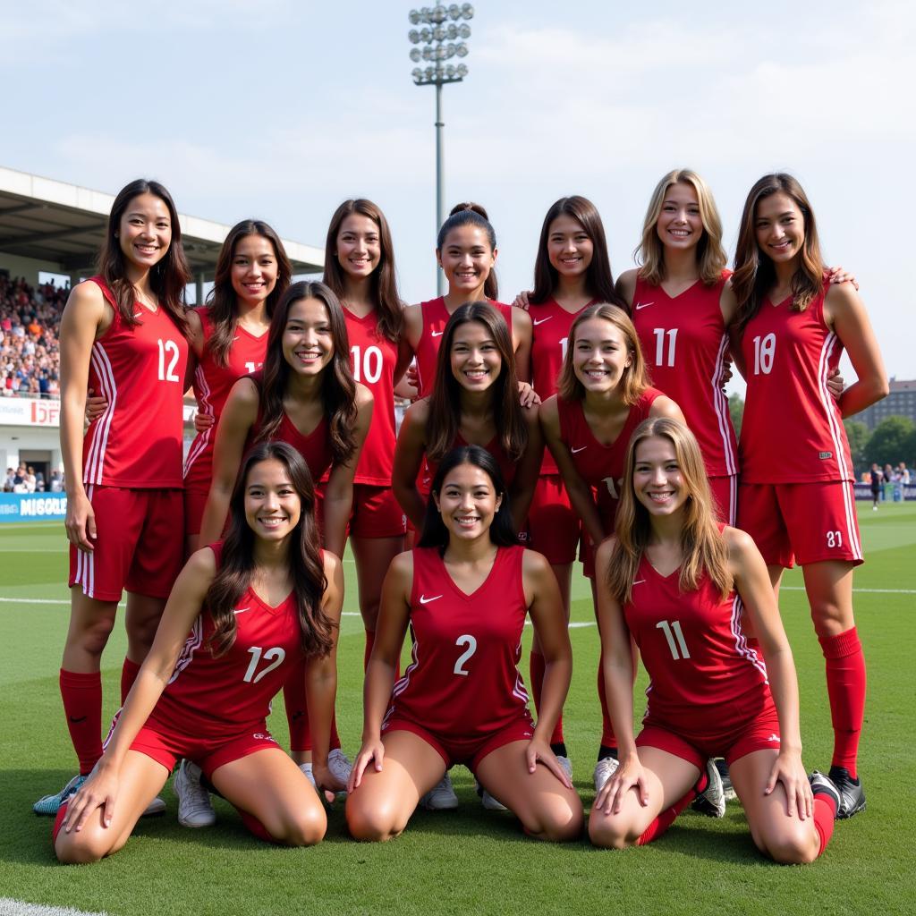 Transgender Thai football team posing for a group photo