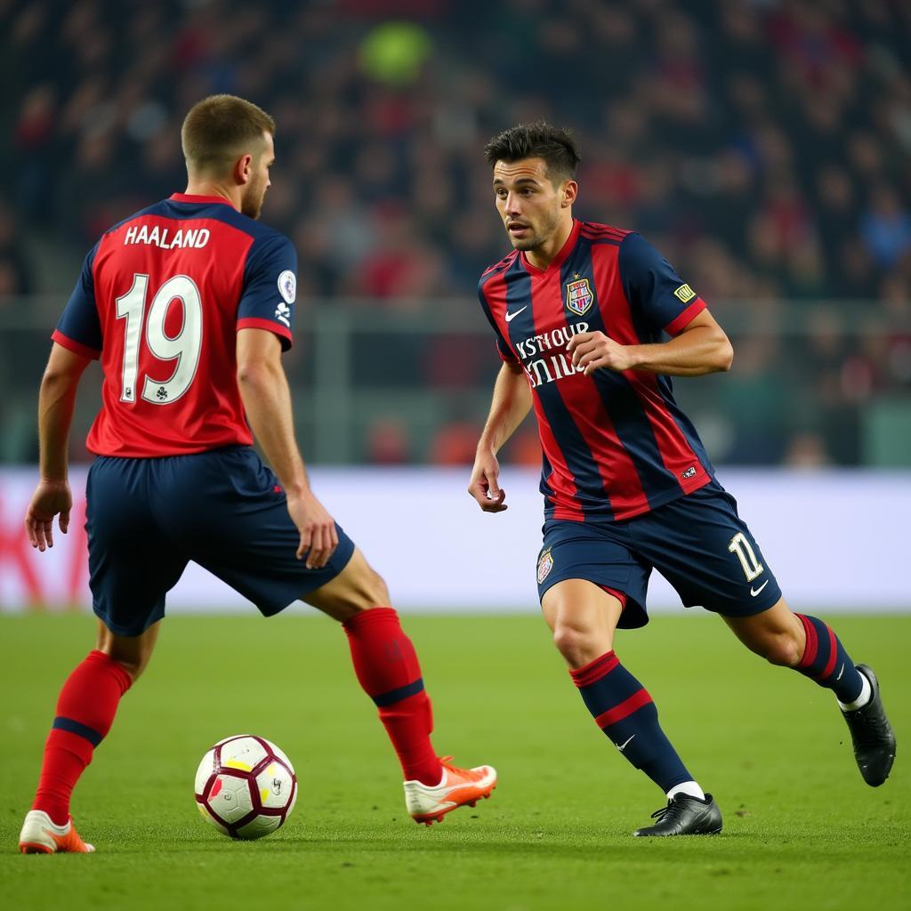 Trent Alexander-Arnold and Erling Haaland facing off during a Premier League match