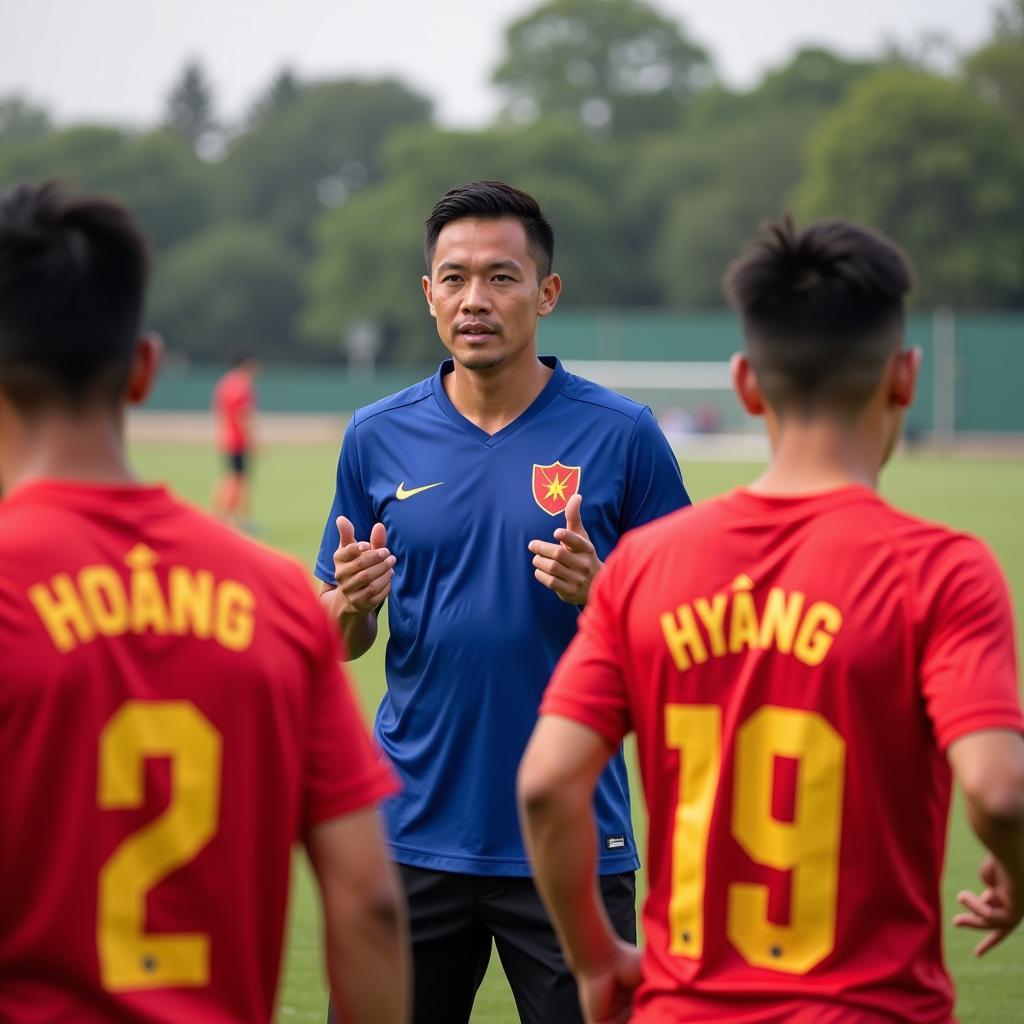 Trọng Hoàng training with U22 Vietnam players