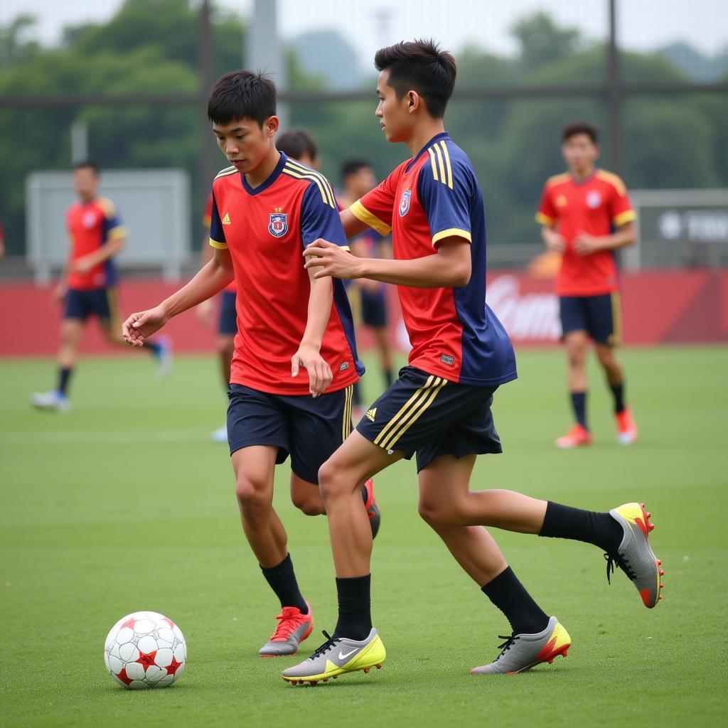 U19 Vietnam Football Players Demonstrating Skills