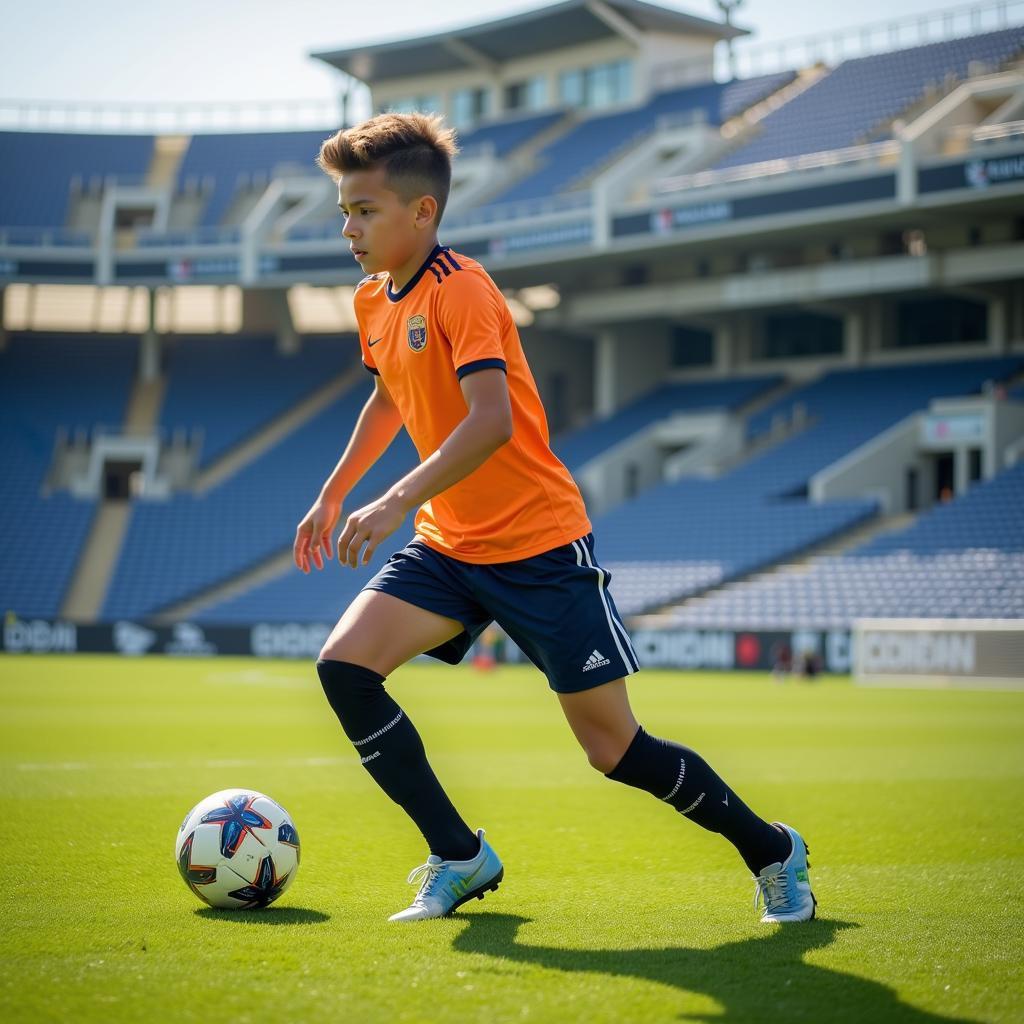 Young U22 Striker Training at a Youth Academy