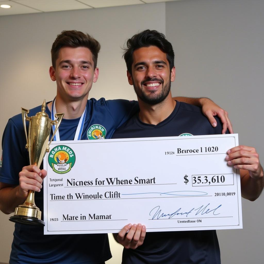 U23 Player Receiving Trophy and Bonus