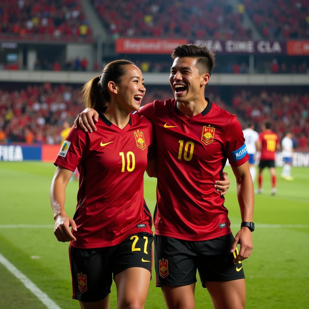 U23 Vietnam player celebrating a victory with his girlfriend