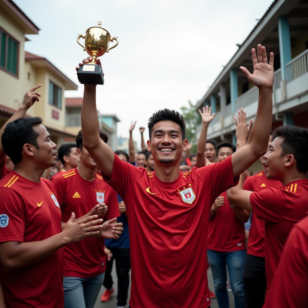 U23 Vietnam Player Celebrating with Hometown Fans