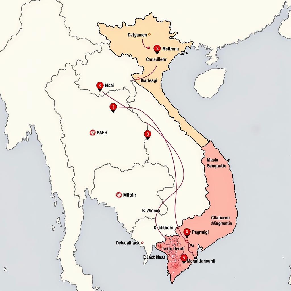 Map of U23 Vietnam Players' Hometowns