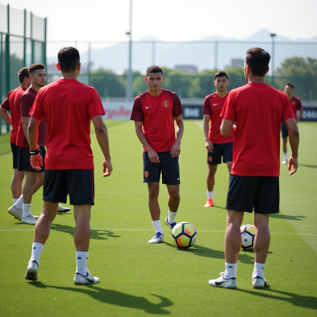 U23 Vietnam players participate in a rigorous training session, honing their skills and tactics.