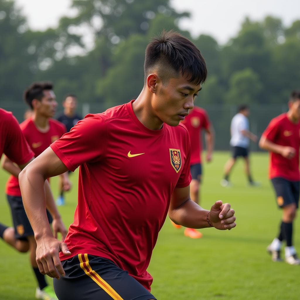 U23 Vietnam national team players training intensely for an upcoming tournament