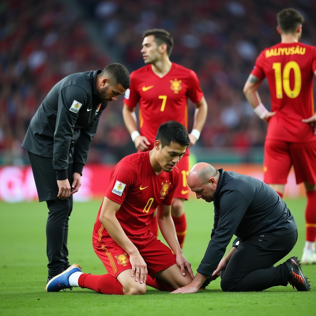 Van Duc sustains an injury during a football match, impacting Vietnam's national team and causing concern among fans.