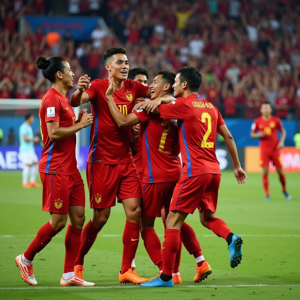 Van Quyet celebrating a goal for the Vietnam national team