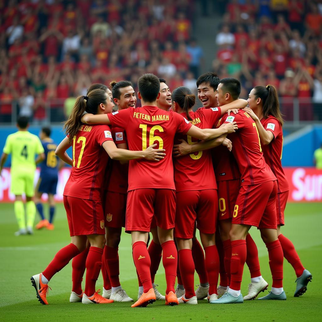 Vietnam National Team Celebrating a Goal